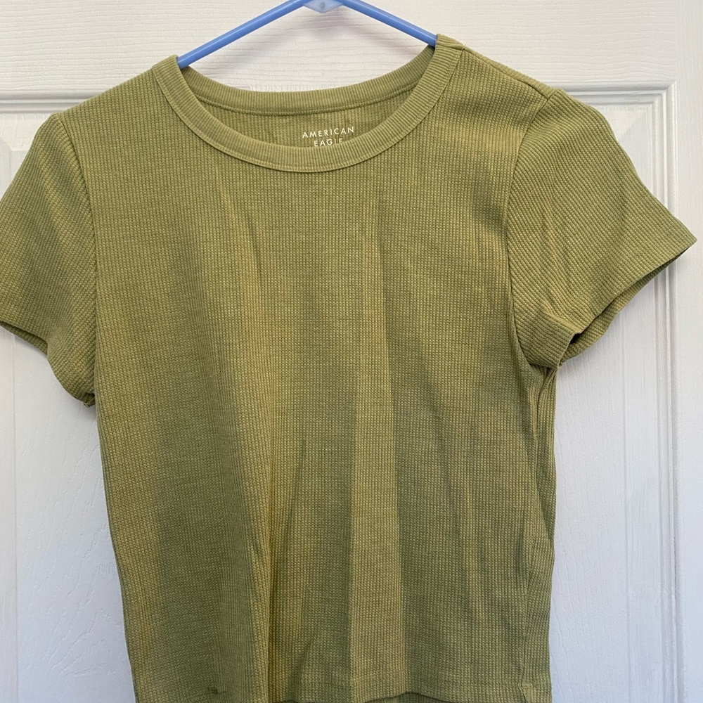 American Eagle Outfitters Sage Green Ribbed Tee